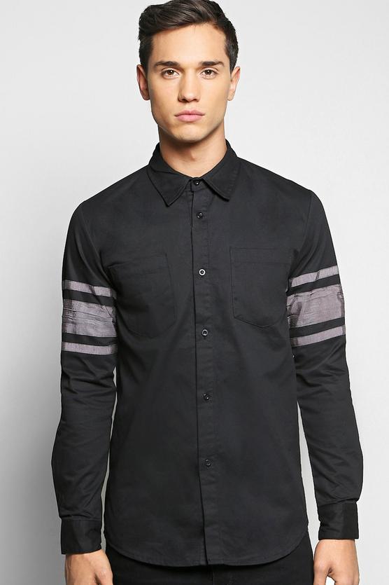 Sleeve Striped Cotton Twill Shirt